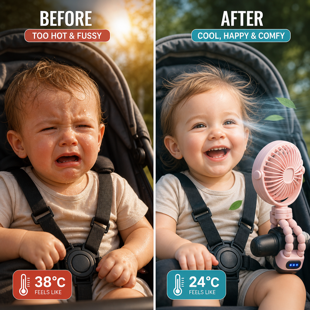 Portable Clip-On Baby Fan – Quiet Cooling for Stroller & Crib